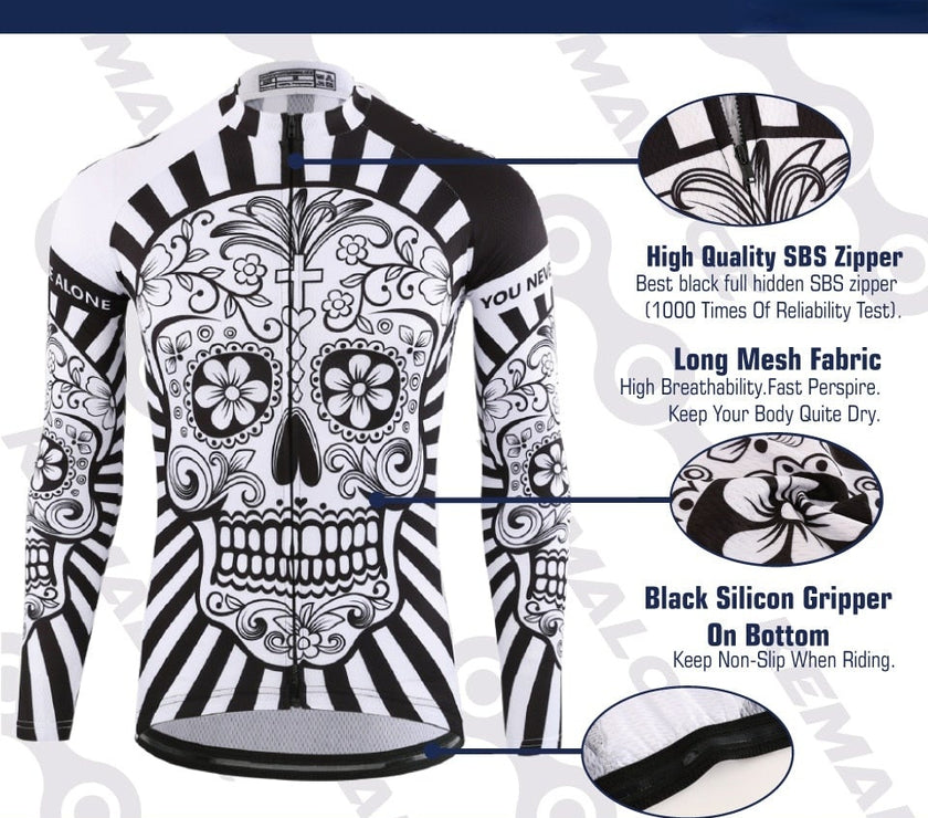KEMALOCE Autumn Pro Long Sleeve Cycling Jersey Skull