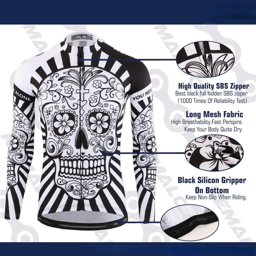 KEMALOCE Autumn Pro Long Sleeve Cycling Jersey Skull