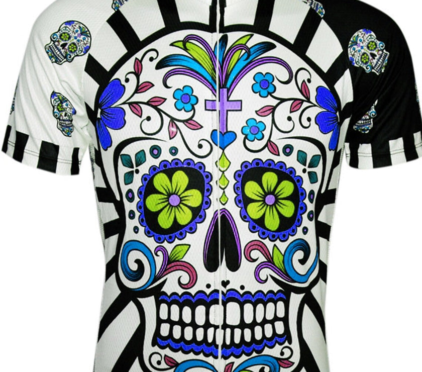 Men's Short Sleeves Cycling Jersey Summer Pink Green Lavender Skull