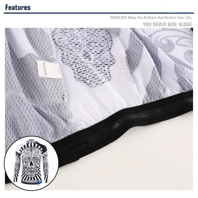 KEMALOCE Autumn Pro Long Sleeve Cycling Jersey Skull