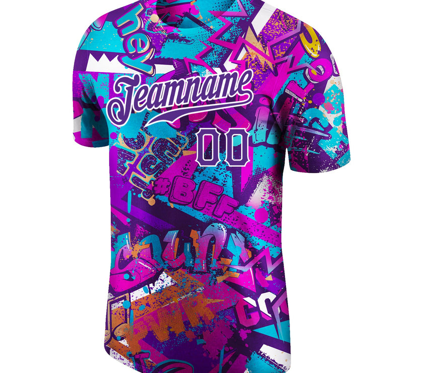Custom Graffiti Pattern Purple-White 3D Performance T-Shirt