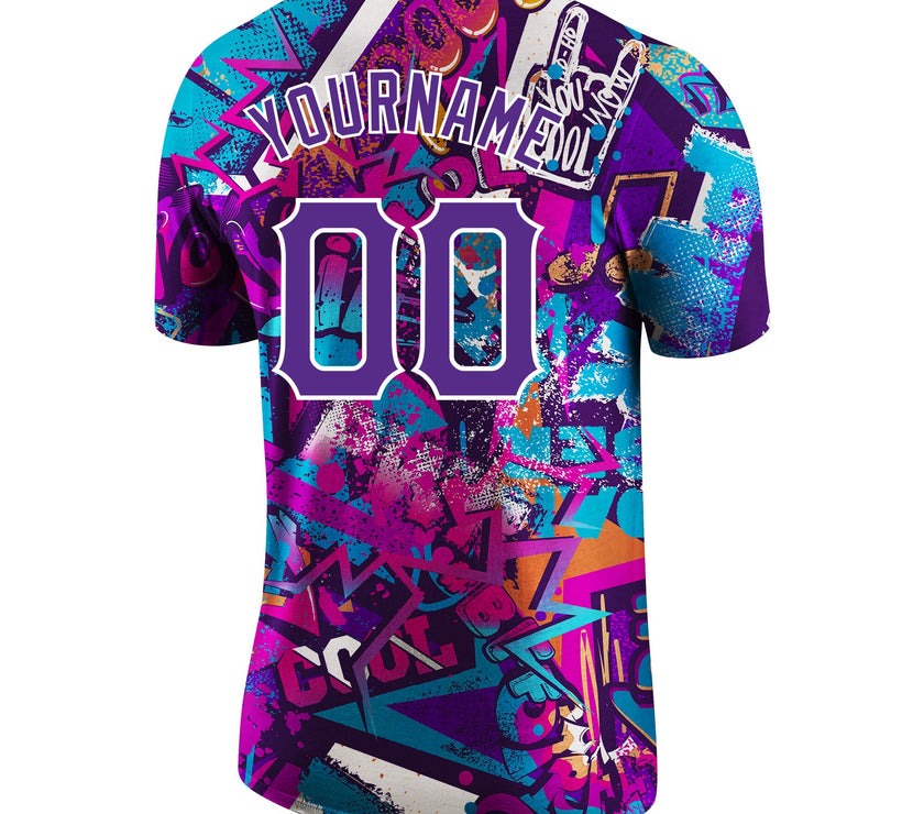 Custom Graffiti Pattern Purple-White 3D Performance T-Shirt