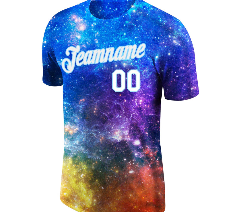 Custom Galactic White-Light Blue 3D Performance T-Shirt