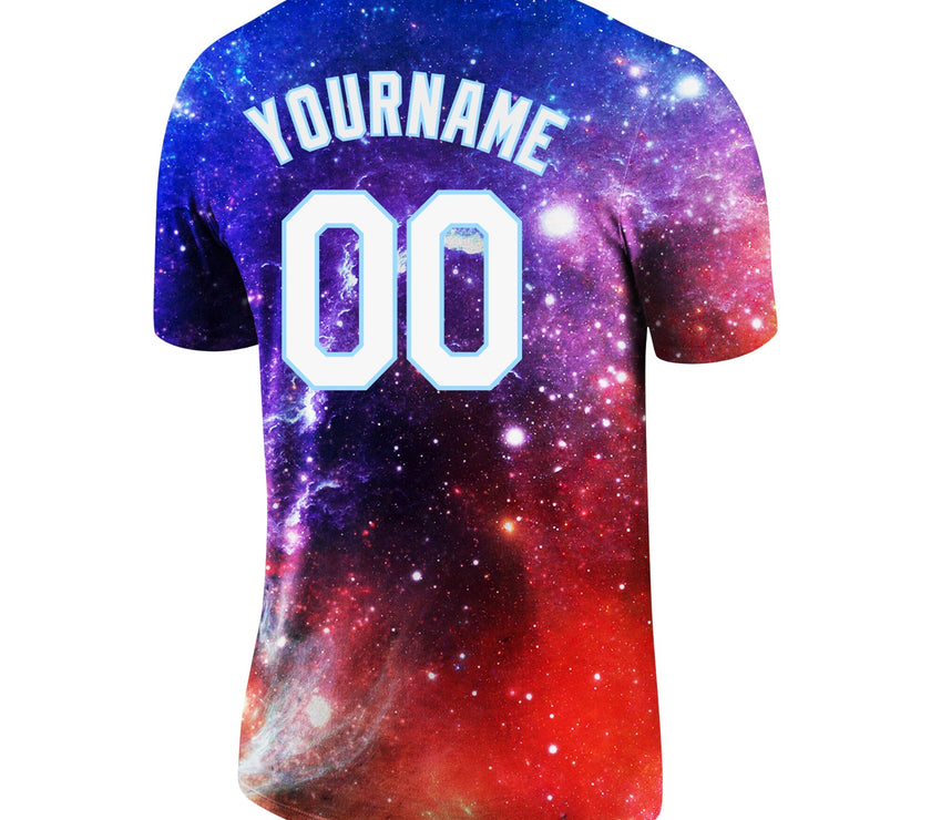 Custom Galactic White-Light Blue 3D Performance T-Shirt