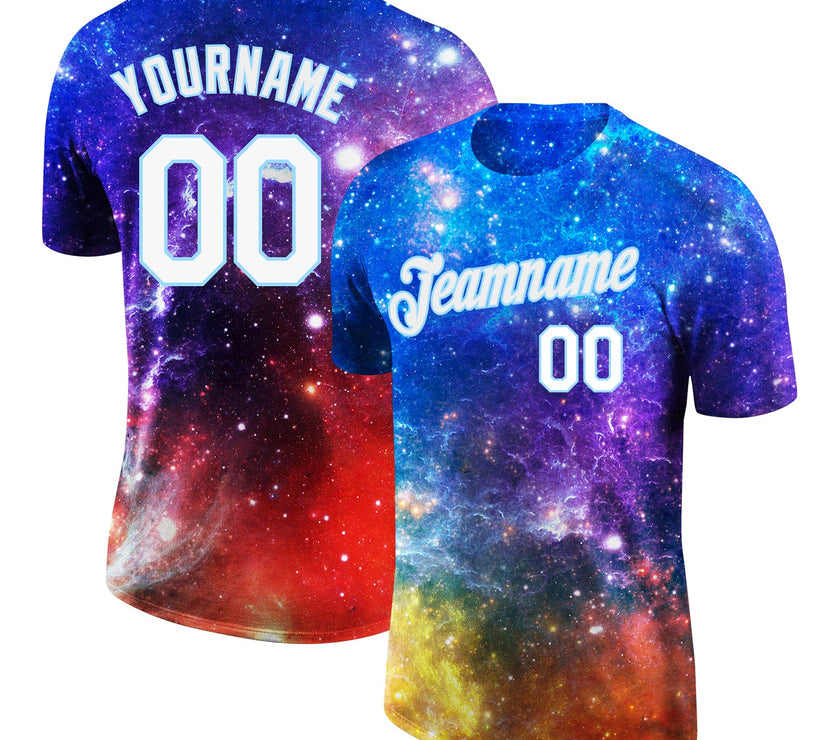 Custom Galactic White-Light Blue 3D Performance T-Shirt