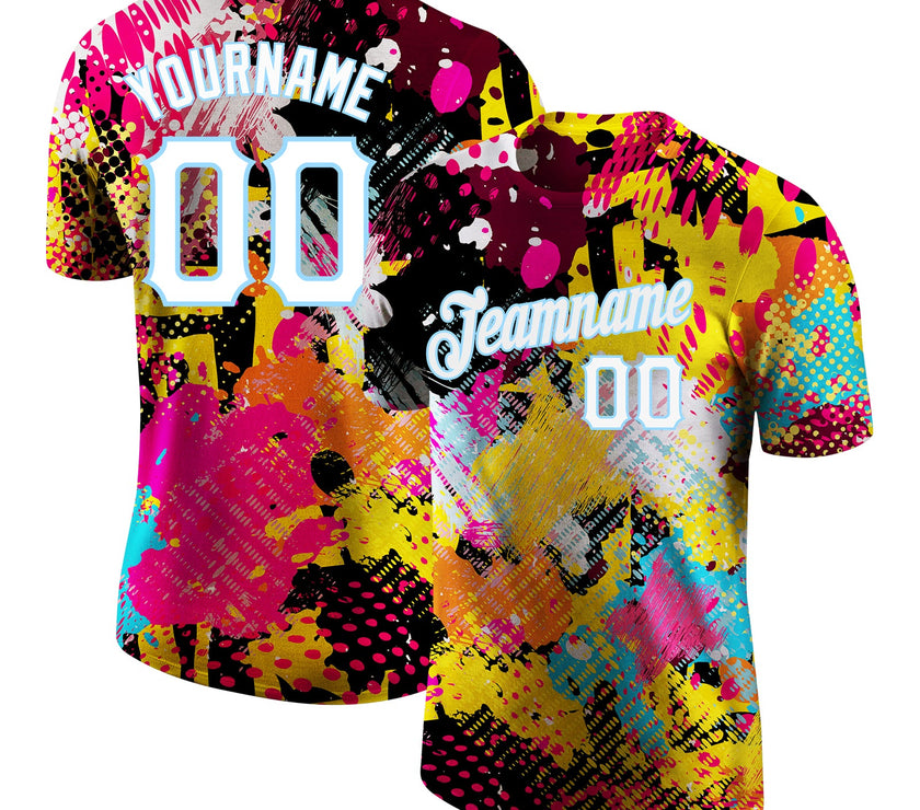 Custom Graffiti Bright Psychedelic Pattern White-Light Blue 3D Performance T-Shirt