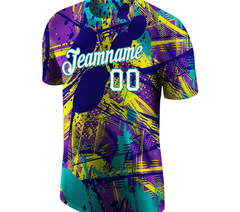 Custom Graffiti Abstract Urban Pattern White-Aqua 3D Performance T-Shirt