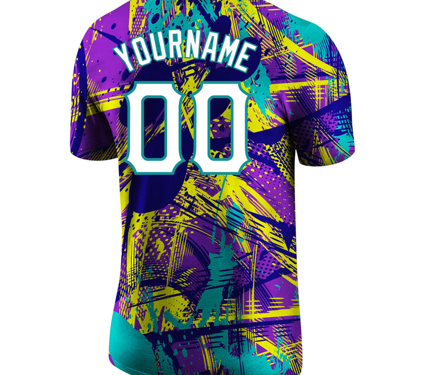 Custom Graffiti Abstract Urban Pattern White-Aqua 3D Performance T-Shirt