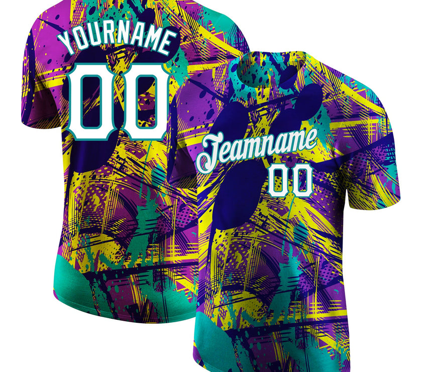 Custom Graffiti Abstract Urban Pattern White-Aqua 3D Performance T-Shirt