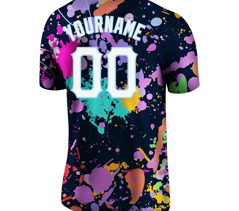 Custom Splashes Graffiti Pattern White-Light Blue 3D Performance T-Shirt