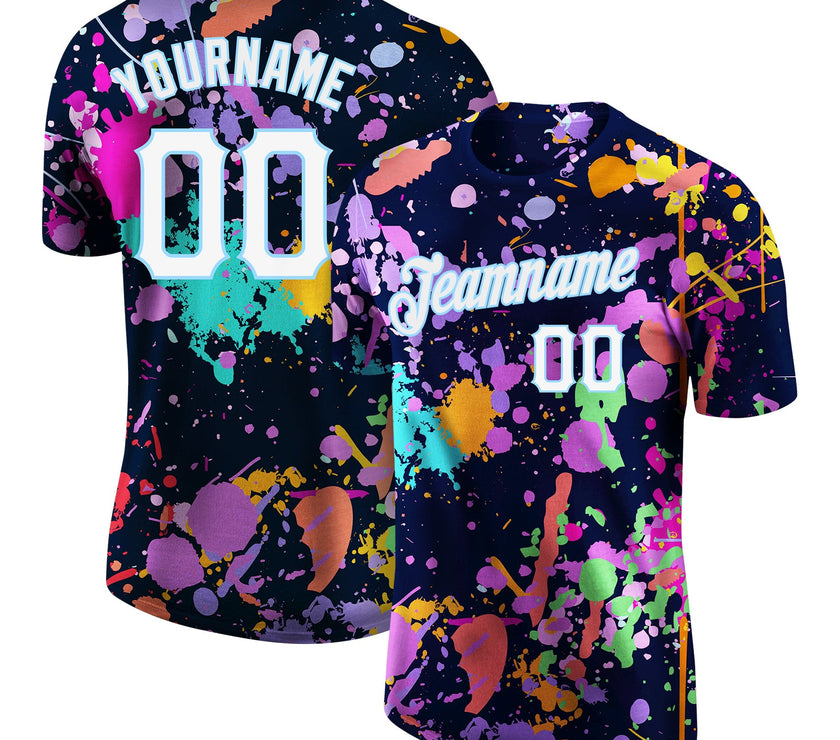 Custom Splashes Graffiti Pattern White-Light Blue 3D Performance T-Shirt