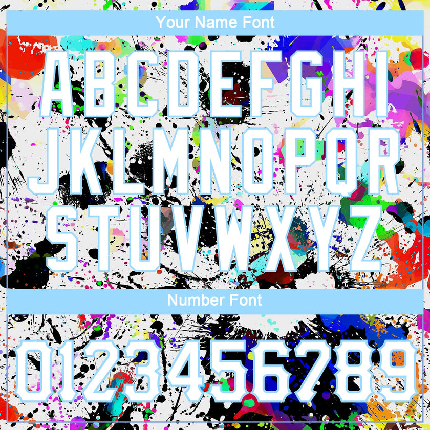 Custom Splashes Graffiti Pattern White-Light Blue 3D Performance T-Shirt