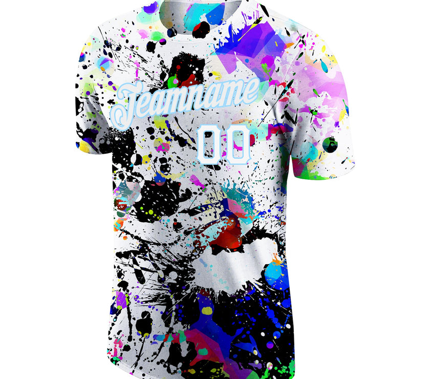 Custom Splashes Graffiti Pattern White-Light Blue 3D Performance T-Shirt