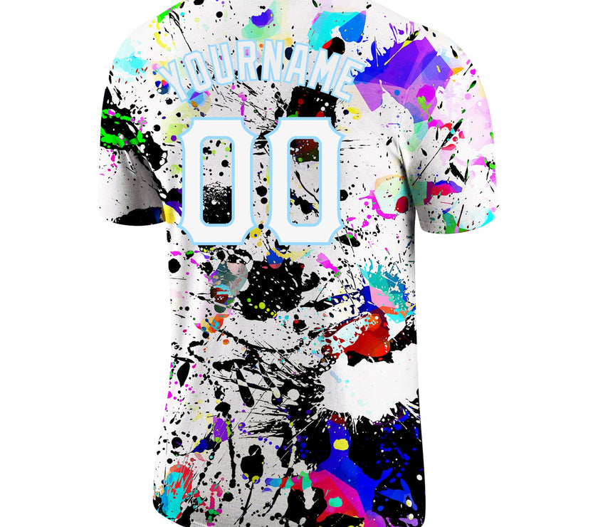 Custom Splashes Graffiti Pattern White-Light Blue 3D Performance T-Shirt