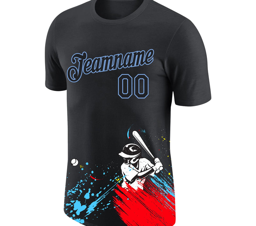 Custom Graffiti Pattern Black-Light Blue 3D Performance T-Shirt