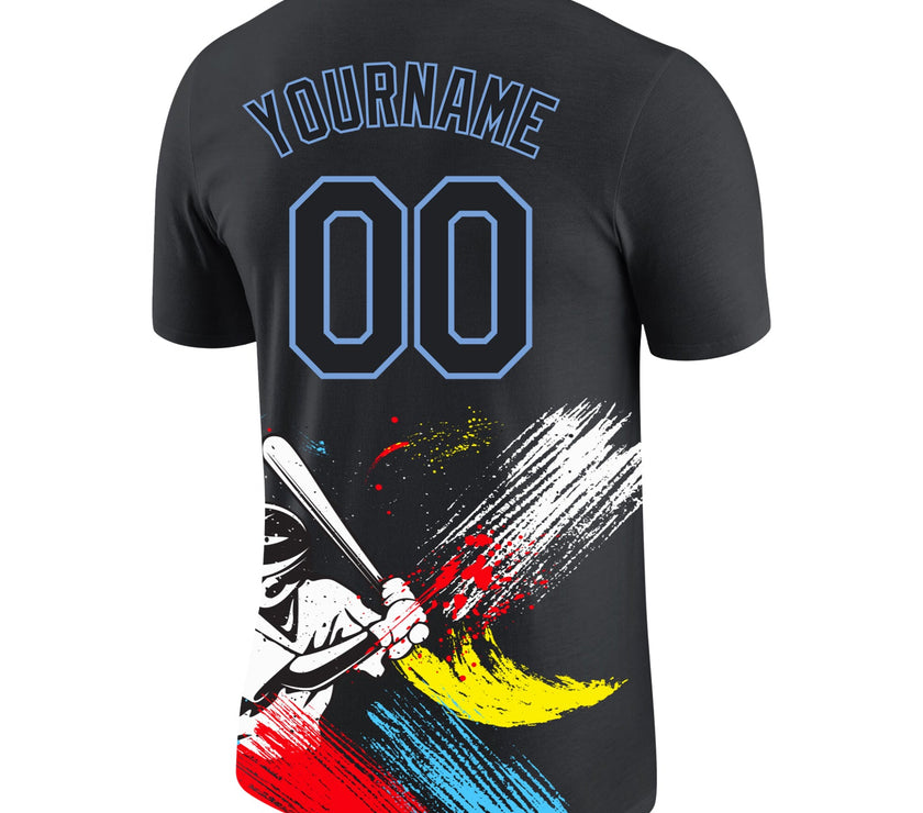 Custom Graffiti Pattern Black-Light Blue 3D Performance T-Shirt