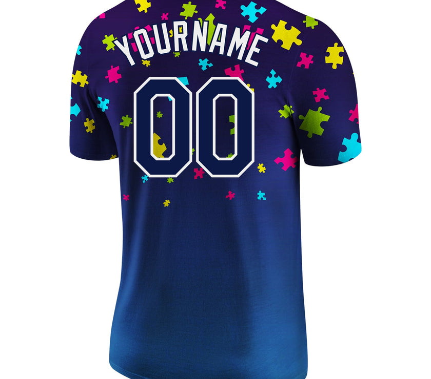 Custom Autism Awareness Puzzle Pieces Navy-White 3D Performance T-Shirt