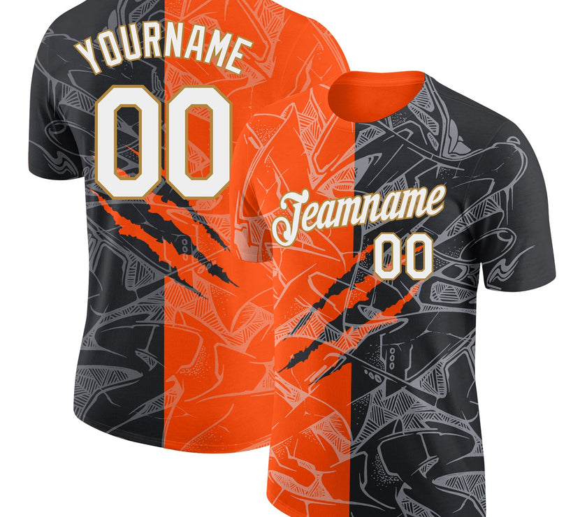 Custom Graffiti Pattern White-Old Gold 3D Performance T-Shirt