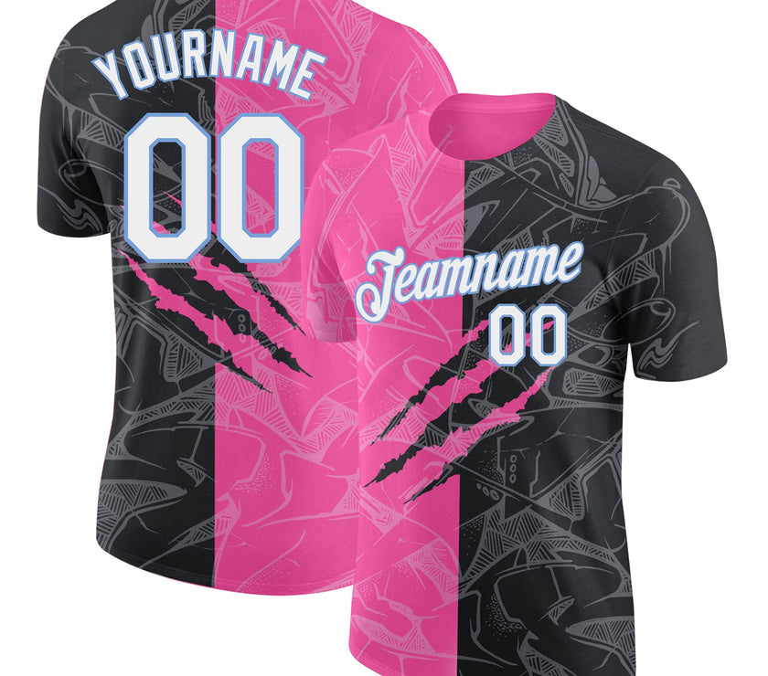 Custom Graffiti Pattern White-Light Blue 3D Performance T-Shirt