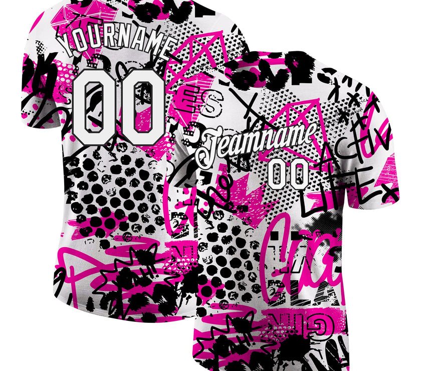Custom Graffiti Pattern White-Black 3D Performance T-Shirt