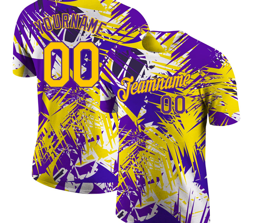 Custom Graffiti Pattern Gold-Purple 3D Performance T-Shirt