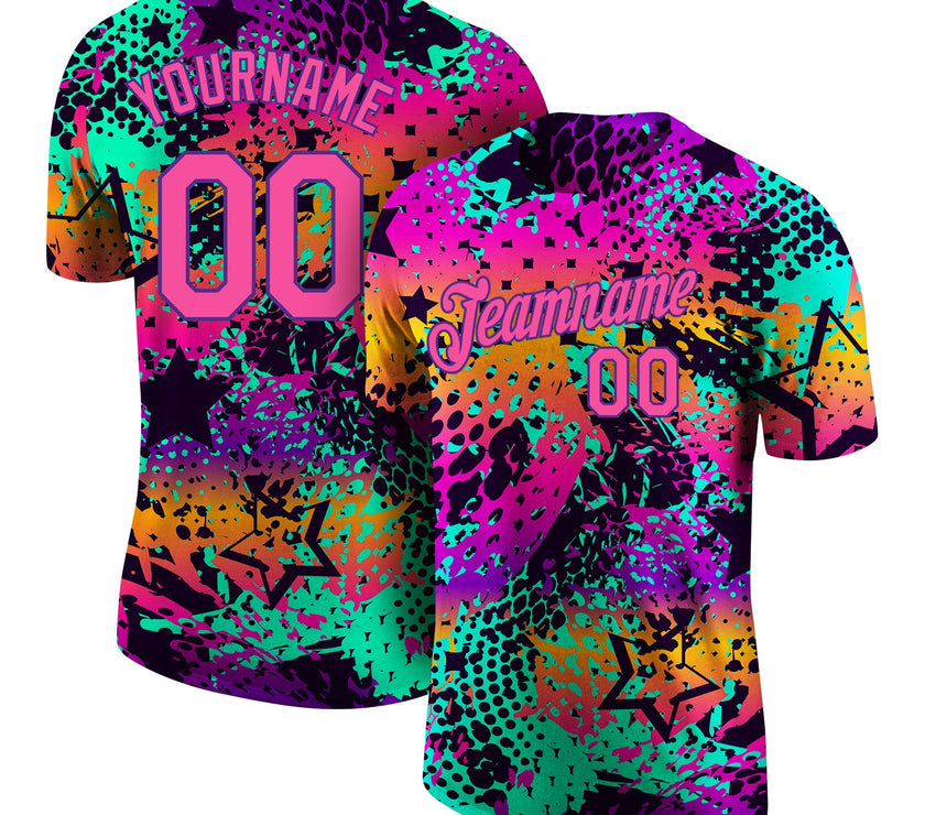 Custom Graffiti Pattern Pink-Purple 3D Performance T-Shirt