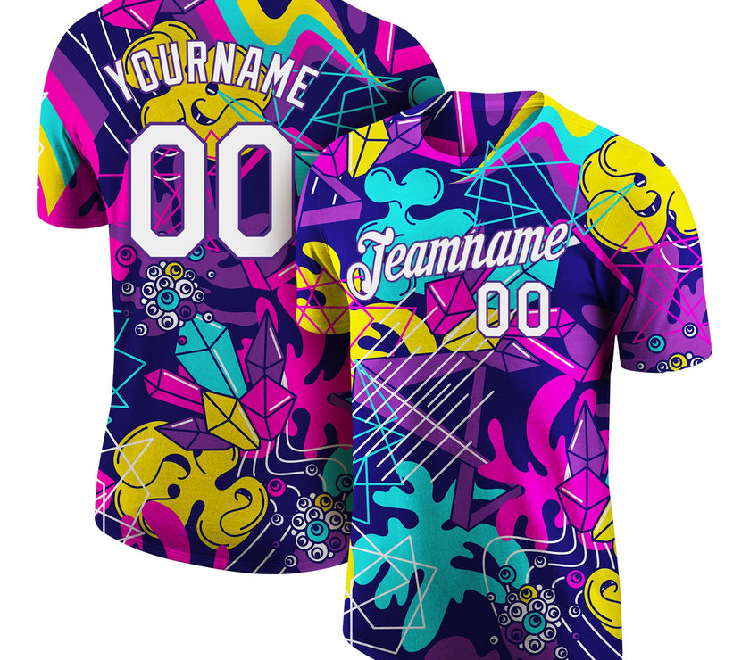 Custom Graffiti Pattern White-Purple 3D Performance T-Shirt