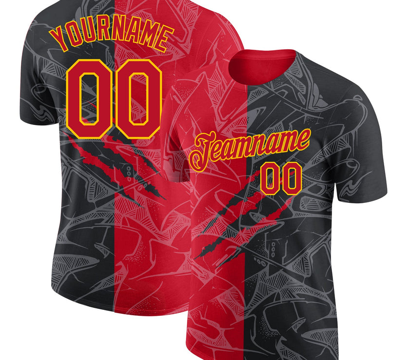 Custom Graffiti Pattern Red-Gold 3D Performance T-Shirt