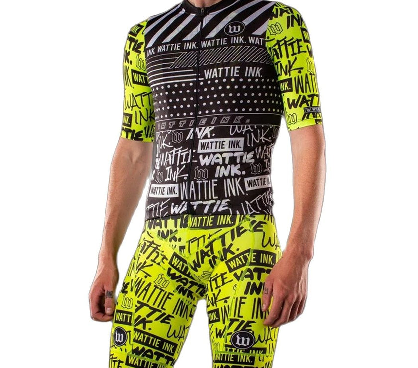 Wattie Ink Team Cycling Jersey Suit Green black