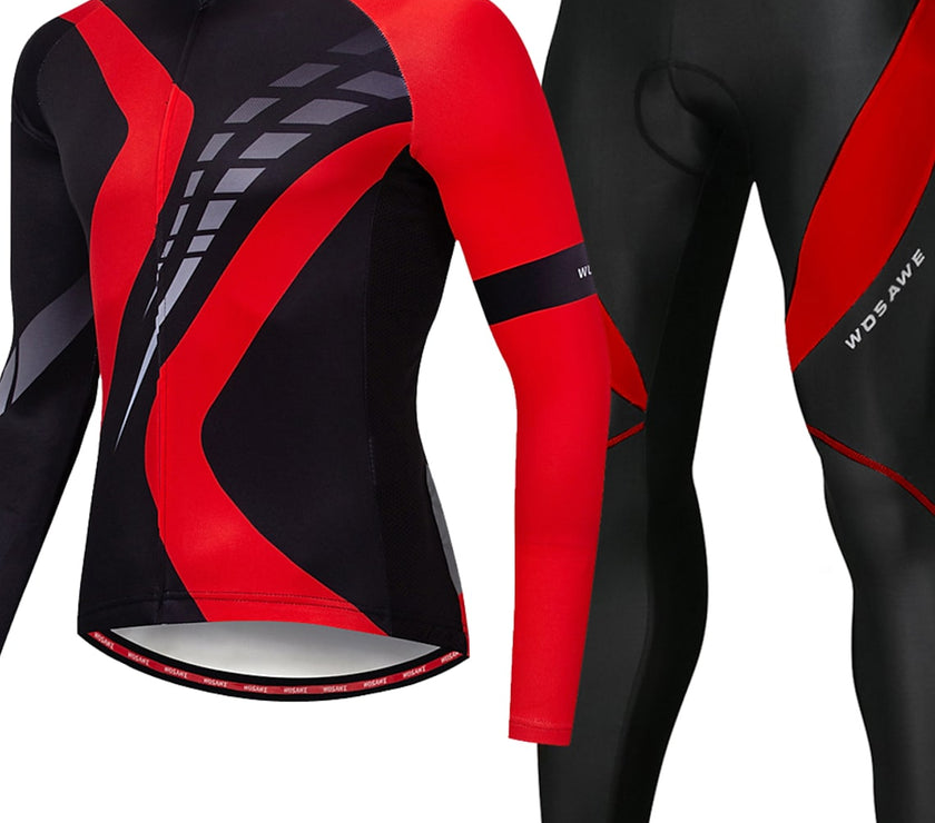 Men's Long Sleeve Cycling Jersey with Tights Winter Silicone Elastane