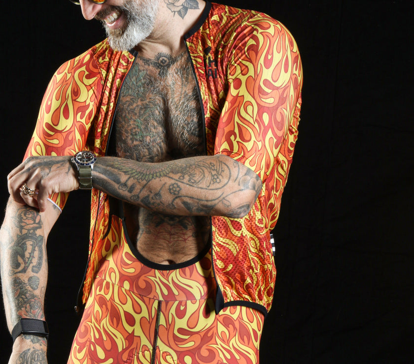 "FIRE"Orange Flame Breathable Fabric Cycling Suit