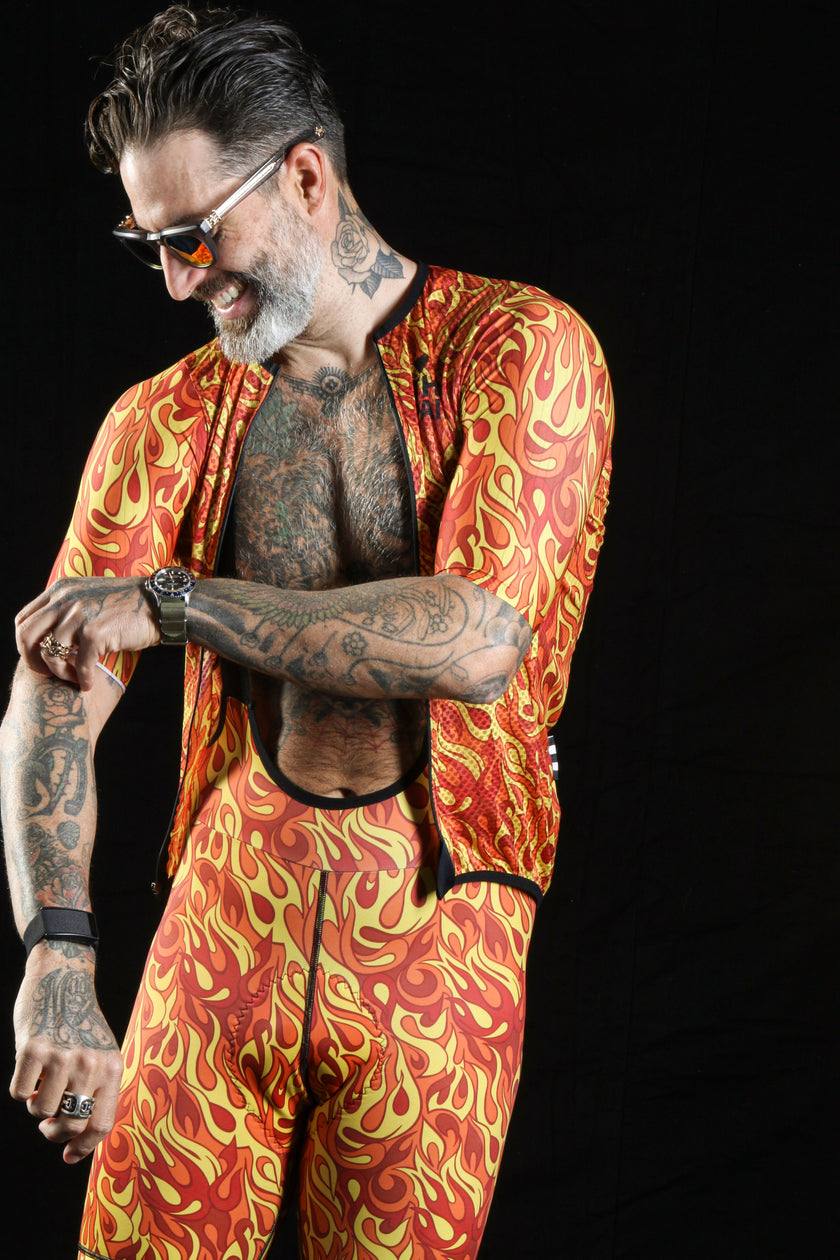 "FIRE"Orange Flame Breathable Fabric Cycling Suit