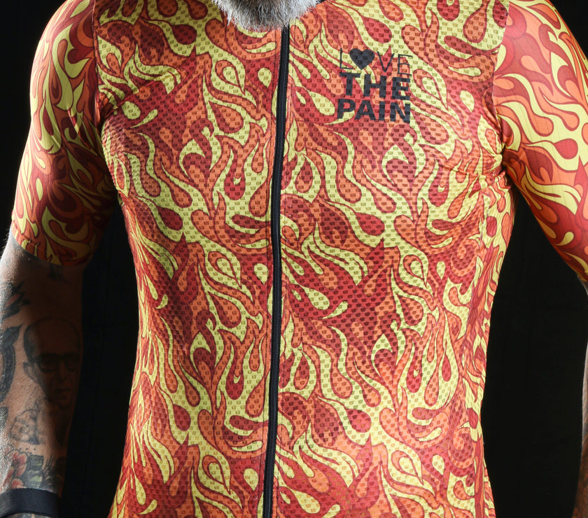 "FIRE"Orange Flame Breathable Fabric Cycling Suit