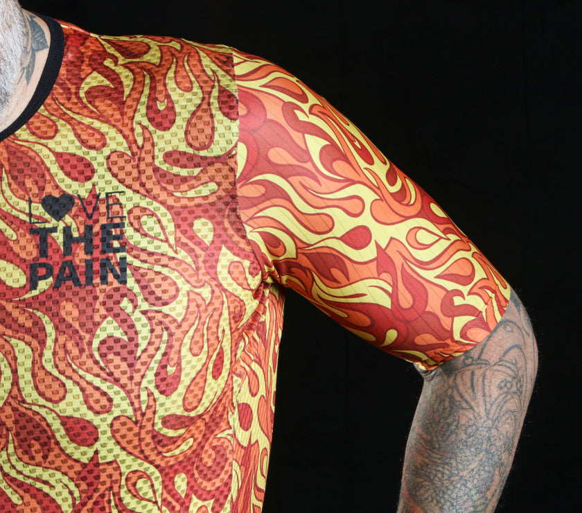 "FIRE"Orange Flame Breathable Fabric Cycling Suit