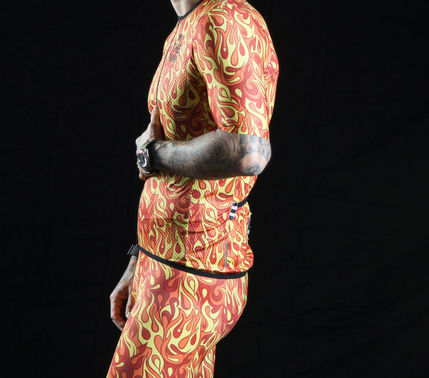 "FIRE"Orange Flame Breathable Fabric Cycling Suit