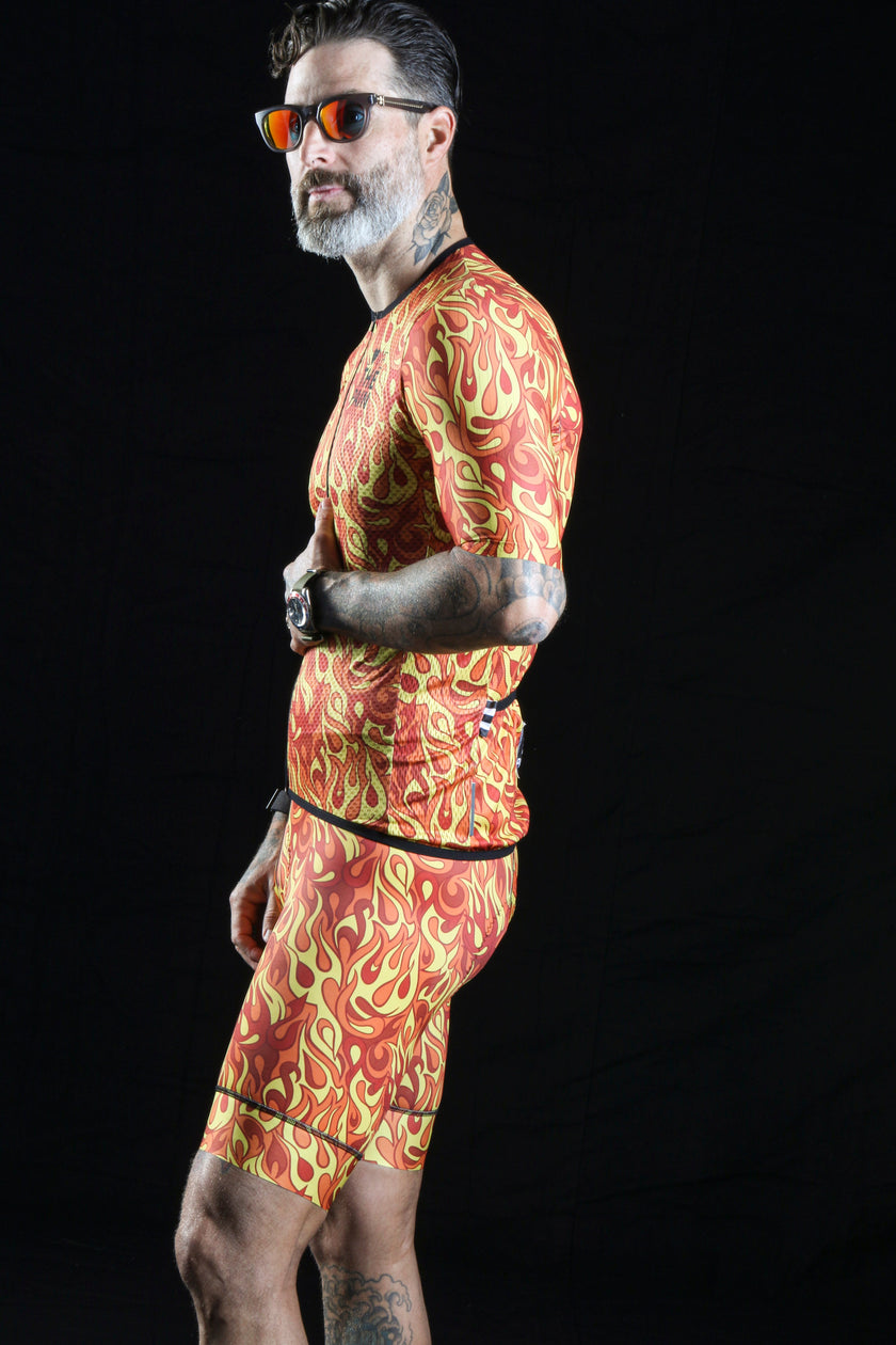"FIRE"Orange Flame Breathable Fabric Cycling Suit