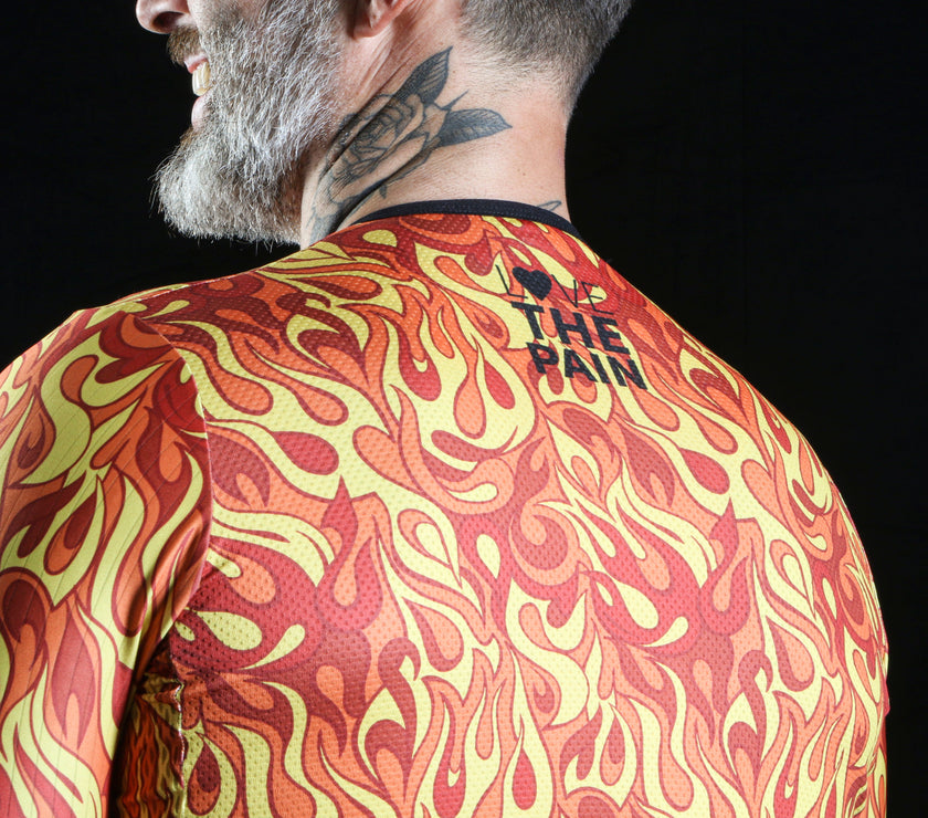 "FIRE"Orange Flame Breathable Fabric Cycling Suit
