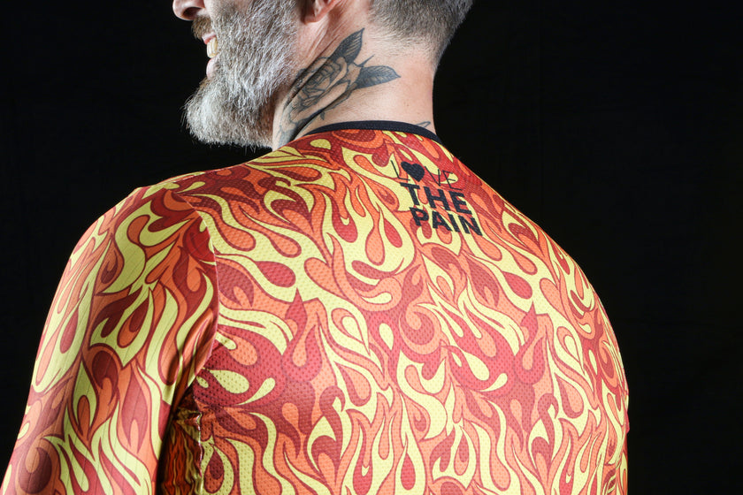 "FIRE"Orange Flame Breathable Fabric Cycling Suit