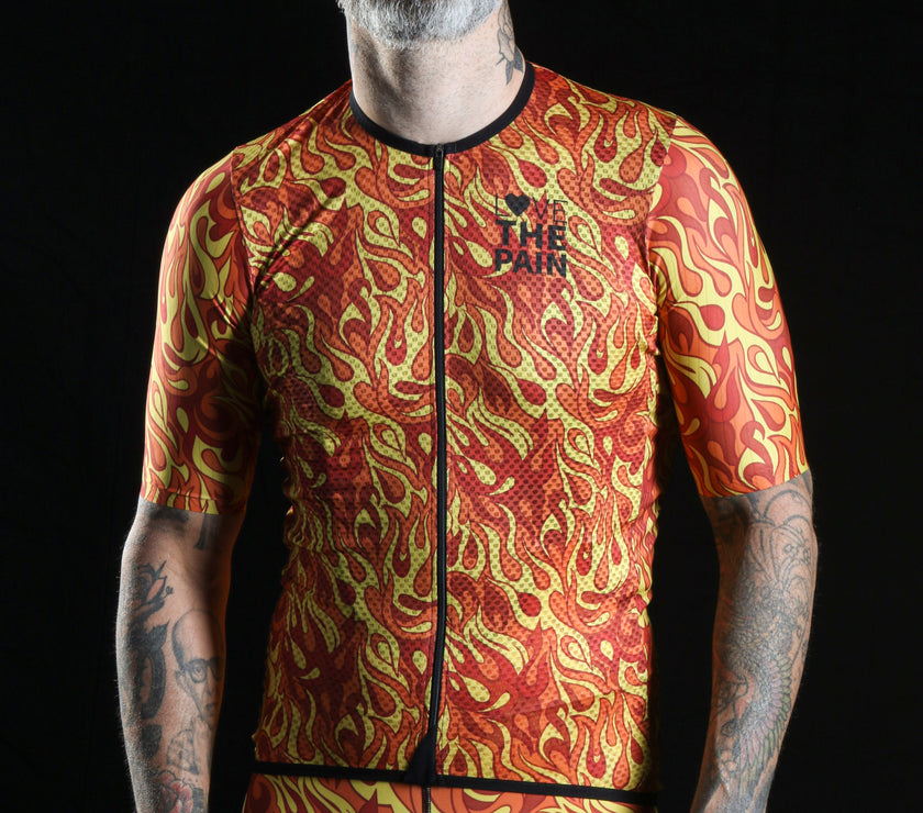 "FIRE"Orange Flame Breathable Fabric Cycling Suit