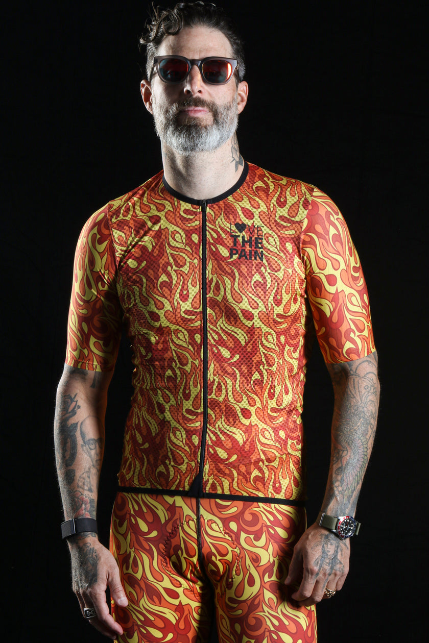 "FIRE"Orange Flame Breathable Fabric Cycling Suit