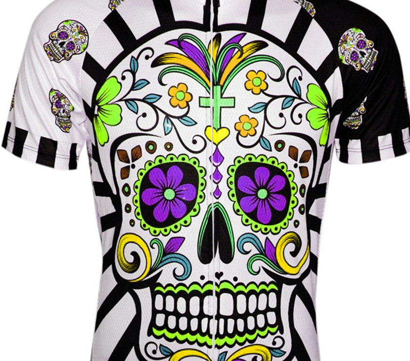 Men's Short Sleeves Cycling Jersey Summer Pink Green Lavender Skull