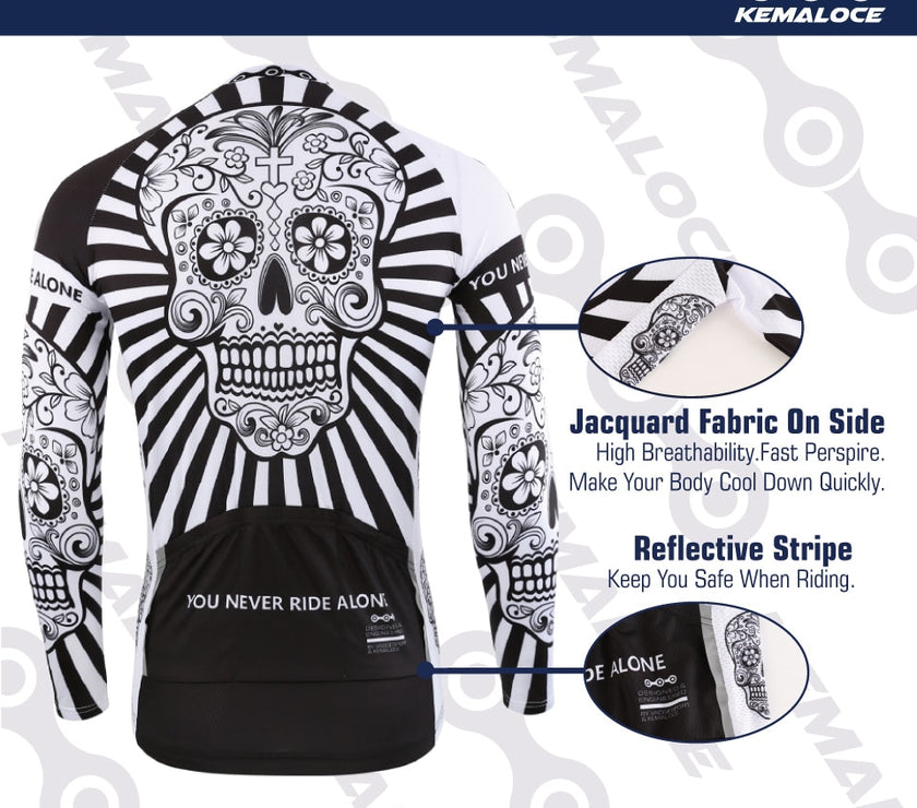 KEMALOCE Autumn Pro Long Sleeve Cycling Jersey Skull