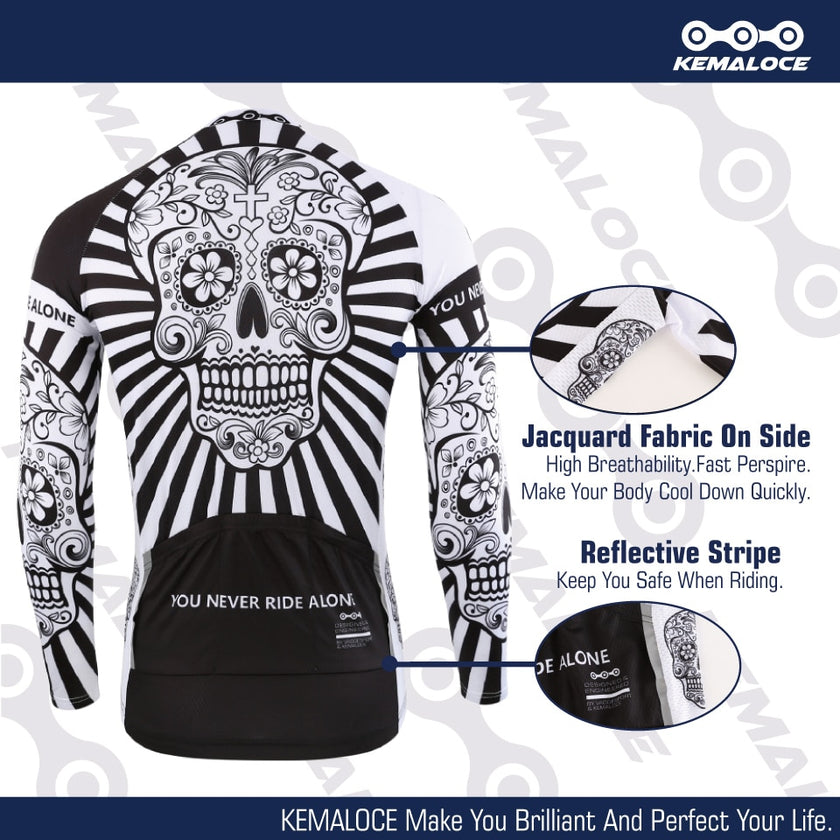 KEMALOCE Autumn Pro Long Sleeve Cycling Jersey Skull