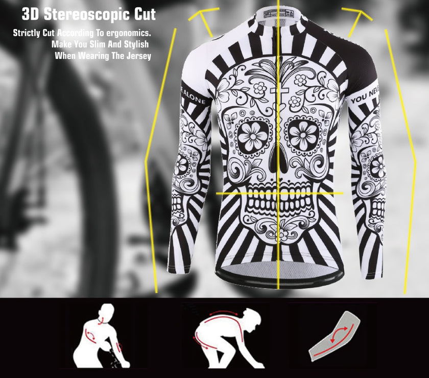 KEMALOCE Autumn Pro Long Sleeve Cycling Jersey Skull