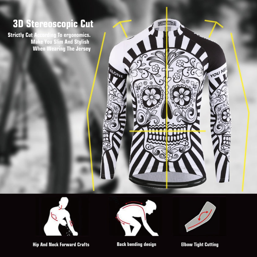 KEMALOCE Autumn Pro Long Sleeve Cycling Jersey Skull