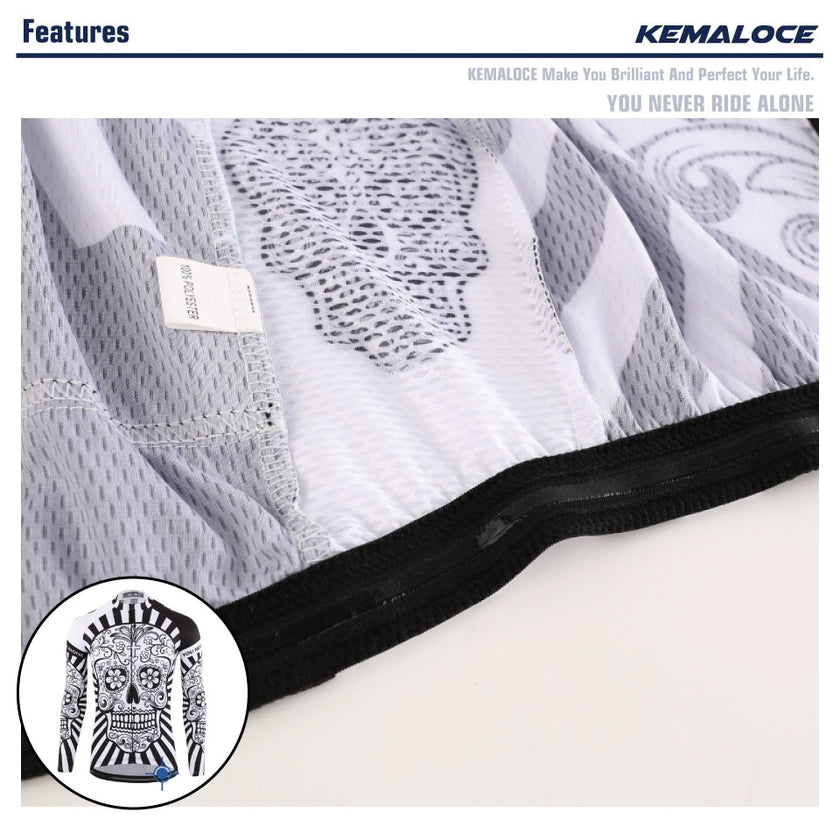 KEMALOCE Autumn Pro Long Sleeve Cycling Jersey Skull