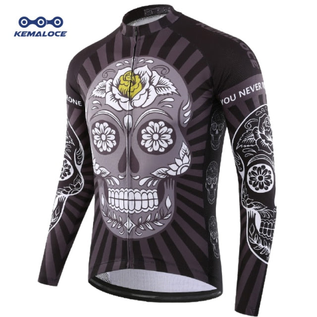 KEMALOCE Autumn Pro Long Sleeve Cycling Jersey Skull