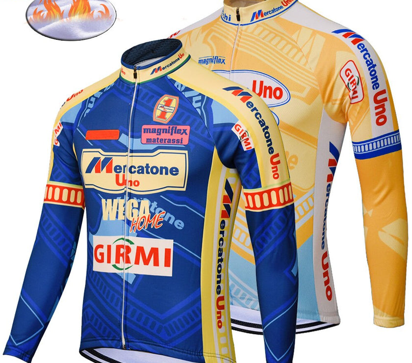 Retro Winter Fleece Cycling Jersey Long Sleeve Bike
