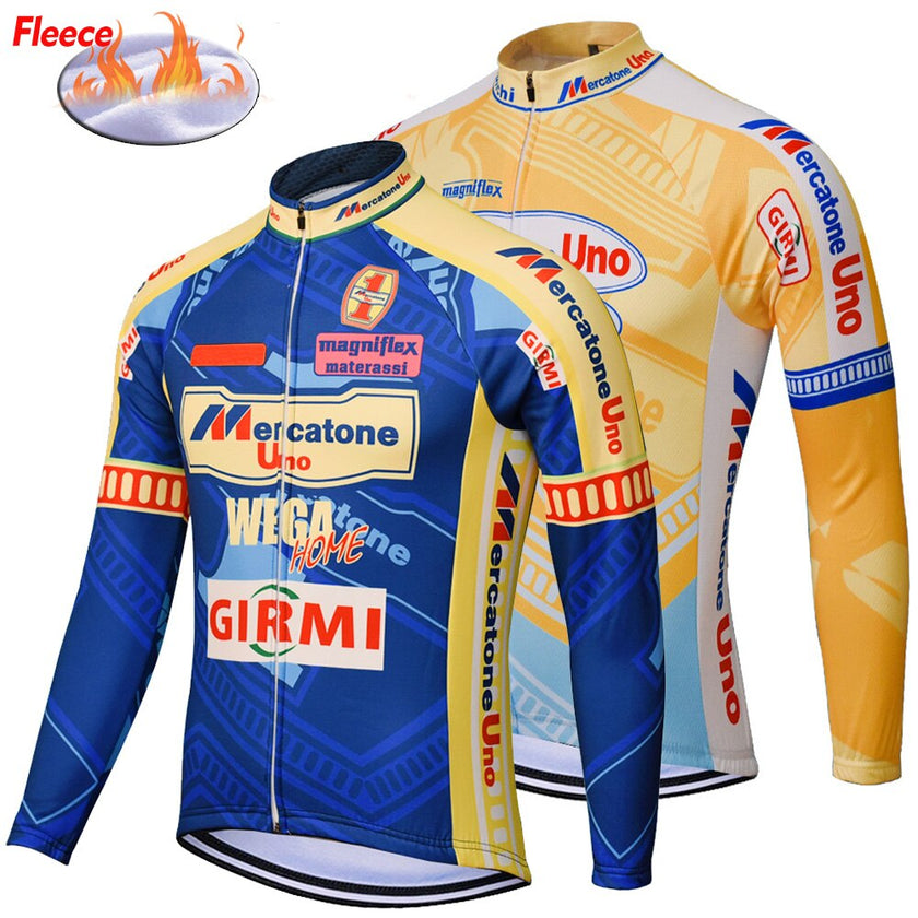 Retro Winter Fleece Cycling Jersey Long Sleeve Bike