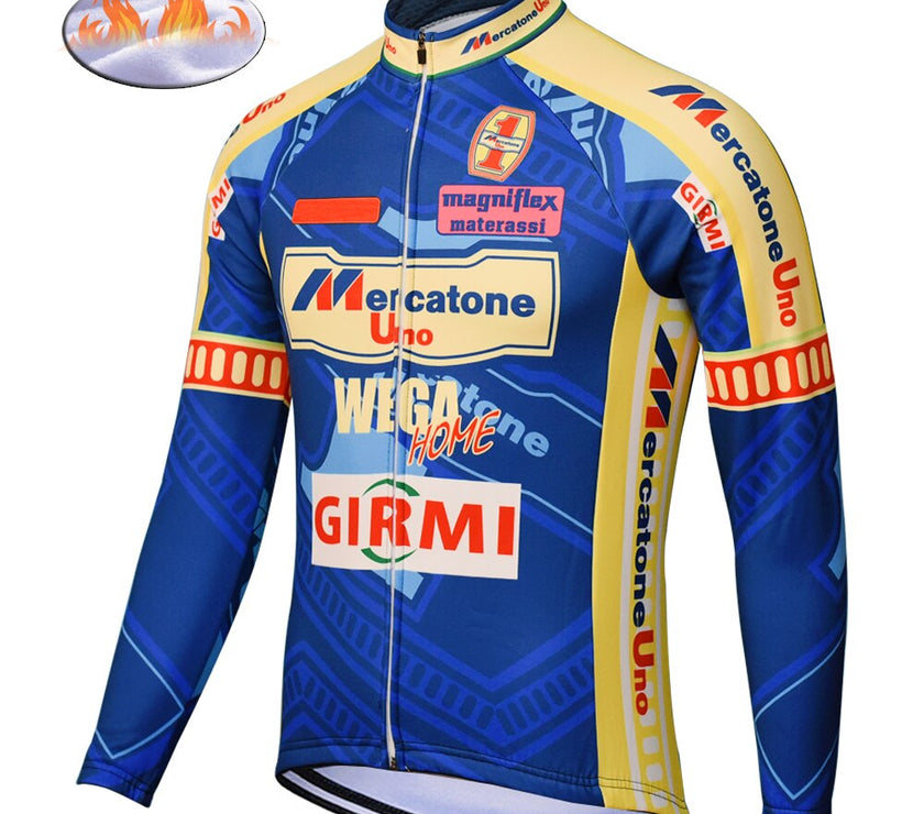 Retro Winter Fleece Cycling Jersey Long Sleeve Bike